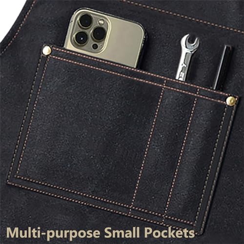 AFUN Work Aprons for Men with Large Pockets, Cotton Canvas Cross Back Heavy Duty Adjustable Tool Apron, Size M to XXL (Black) AFUN