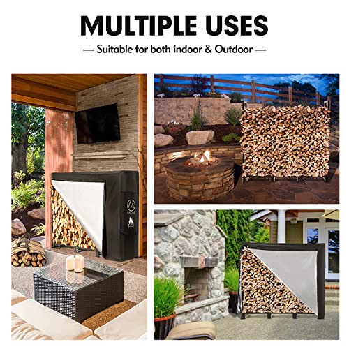 NALONE 4FT Outdoor Firewood Rack with Cover&Carry Bag Heavy Duty Square Strong Stand Rack with Waterproof Cover for Fireplace Fire Pits Wood Pile NALONE