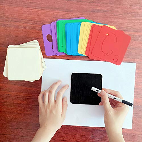 30 Pieces 5 Inch Scrabble Style Tile Stencil Letters with 50 Pieces Unfinished Square Wood 5 Inch for Home Decor & DIY Projects, Family Names CZONG