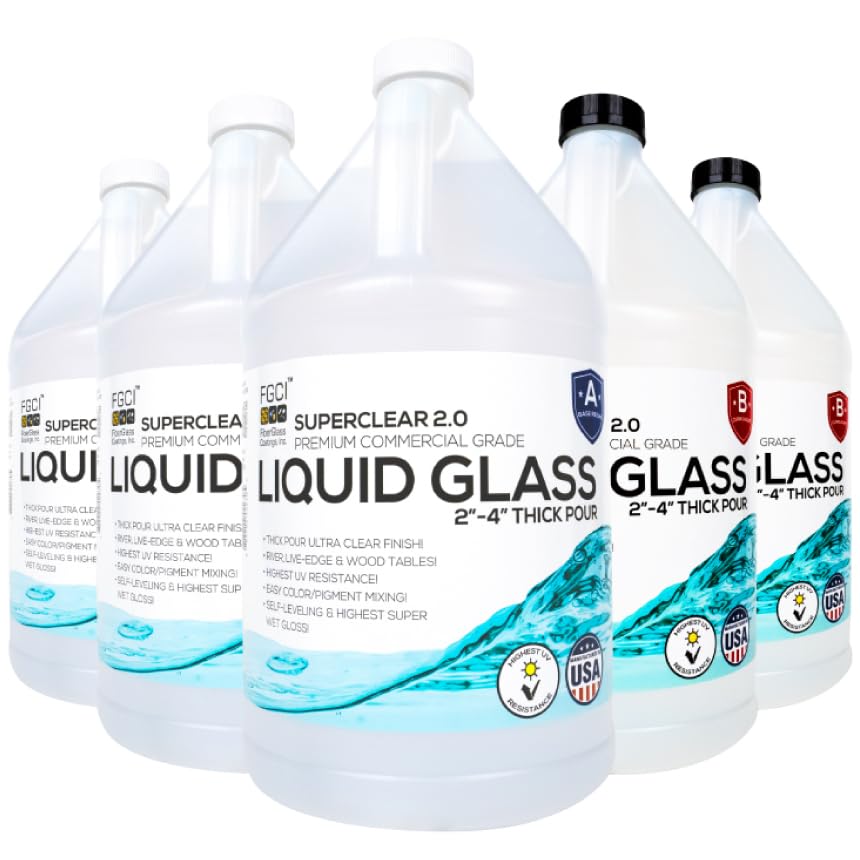 Fiberglass Coatings Deep Pour Epoxy Resin Kit Crystal Clear Liquid Glass 2-4 inch 1.5 GL, Food Grade Safe Self Levelling Epoxy Kit, Clear Epoxy Resin