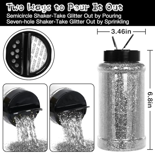 WOOGLITTER Silver Glitter, 16 Oz (1 Ib), Chunky Glitter for Resin Crafts Nails Tumblers Slime Cosmetic and Festival Decoration - Silver Chunky WOOGLITTER