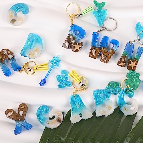 Moukiween Reversed Alphabet Resin Molds Kit,Alphabet Keychain Molds with Hole,Fancy Letter Silicone Molds for Resin,Epoxy Resin Casting Mold for Moukiween