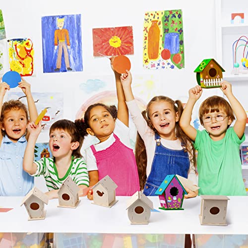 Kisston 96 Pcs Wooden Bird House Kits for Kids Christmas Crafts Bird House for Children to Build DIY Birdhouse in 6 Shapes and Stereoscopic Butterfly Kisston