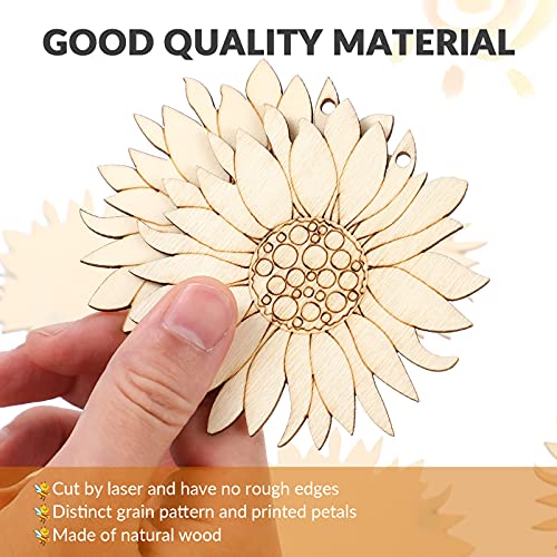EXCEART 10 Pcs Unfinished Sunflower Wood Cutout Blank Wood Sunflower Slice with Twine for DIY Craft Spring EXCEART