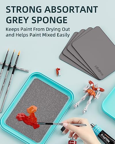Nicpro Stay Wet Palette for Acrylic Miniature Painting Kit, Paint Tray Palettes with 100PCS Pallet Paper, 4PCS Sponge, Brush Holder Paint Mixing Nicpro