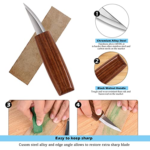 Wood Carving Tools Set,Detail and Hook Carving Knife Kit for Beginners,Trimming Knife for Spoon Bowl Cup Woodwork,Round Handle Design and 6pcs SK2 Sttargxing