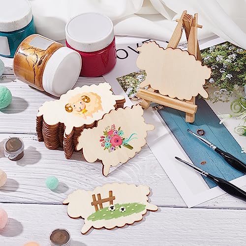 OLYCRAFT 20pcs Unfinished Wood Sheep Blank Wood Slices 3.5 Inch Sheep Wooden Pieces Unfinished Blank Slices Natural Wood Cutouts for DIY Project OLYCRAFT