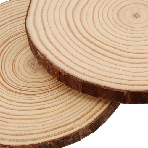 KINJOEK 30 PCS Natural Wood Slices 5.1-5.5 Inch with Bark Unfinished Wood Circles for Coasters DIY Crafts Wedding Decorations Christmas Ornaments KINJOEK
