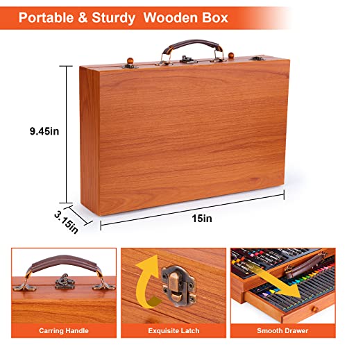 AGPTEK Art Set, 141 Pieces Deluxe Art Set, Wooden Painting Case & Art Supplies Kit with Crayons, Colored Pencils, Sketch Pencils, Paint Brushes, AGPTEK