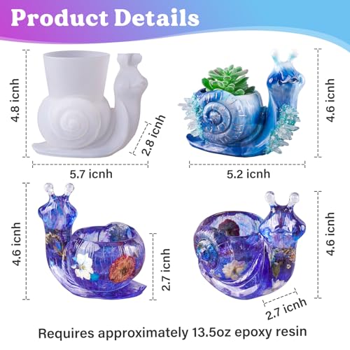 LET'S RESIN Snail Silicone Molds for Epoxy Resin, 3D Large Flower Pot Vase Resin Molds for Concrete Cement, Cute Epoxy Resin Mold for Resin Casting, LET'S RESIN