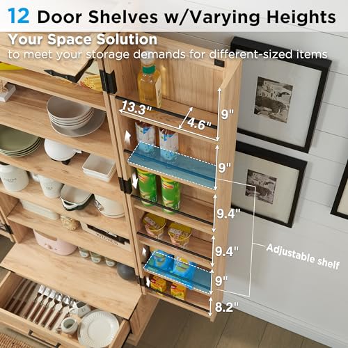 ACCOHOHO 72" Tall Rattan Kitchen Pantry Cabinet with Drawer, Boho Storage Cabinet with 2 Rattan Doors and Shelves, Versatile Large Cabinet for Dining ACCOHOHO