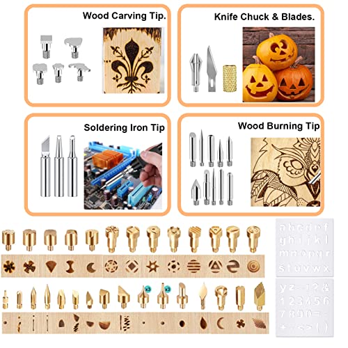 Wood Burning Kit, Pyrography Wood Burner with 2 Wood Burning pens, 78 Pcs Wood Burning Tool with 20 Detailer Nibs, 51 Solid-Point Tips, Wood Burning Mole Bean