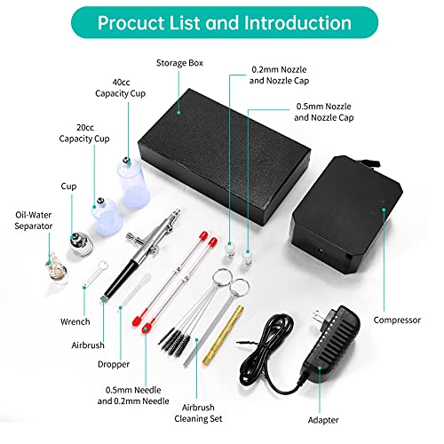 Gocheer Upgraded 40PSI Airbrush Kit, Dual-Action Multi-Function Airbrush Set with Compressor for Painting Portable Air Brush Set for Cake Decoration Gocheer