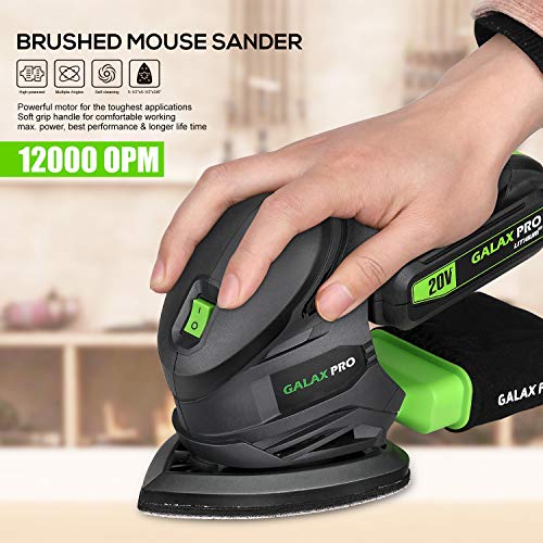GALAX PRO Cordless Detail Sander 20V, 20Pcs Sandpapers,12000 RPM Sanders with Dust Collection System for Tight Spaces Sanding in Home Decoration, GALAX PRO