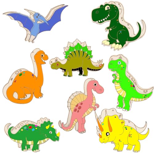 8 Pcs Unfinished Wooden Dinosaur Animal Laser Cut DIY Craft Party Deco Art Deco Room Decor DIY Craft Art Project, 8 Items YYMSEN