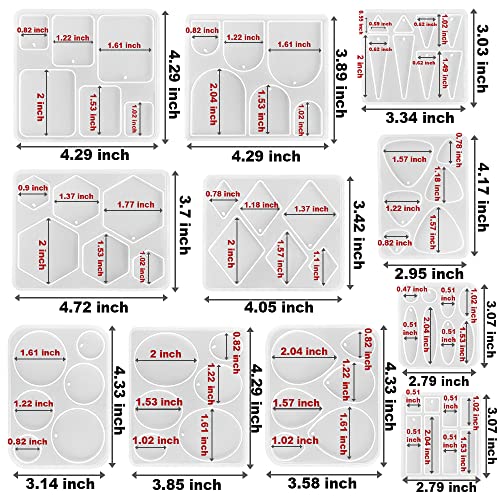 RESINWORLD Earrings Molds with Varieties of Shapes and Sizes, Stud Dangle Drop Earrings Resin Molds with Hole, Arch/Oval/Hexagon Silicone Molds for ResinWorld