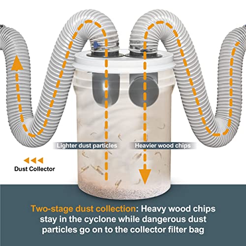 POWERTEC 70292 4-Inch Cyclone Dust Collection Elbows and Couplers Separator Kit for Woodworking Debris Containers, Buckets and Barrels POWERTEC