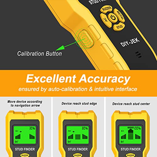 DIY-JEK Stud Finder Wall Scanner, Upgraded 6 in 1 Electronic Stud Detector Sensor with LCD Display & Audio Alarm for Wood Metal AC Live Wire DIY-JEK