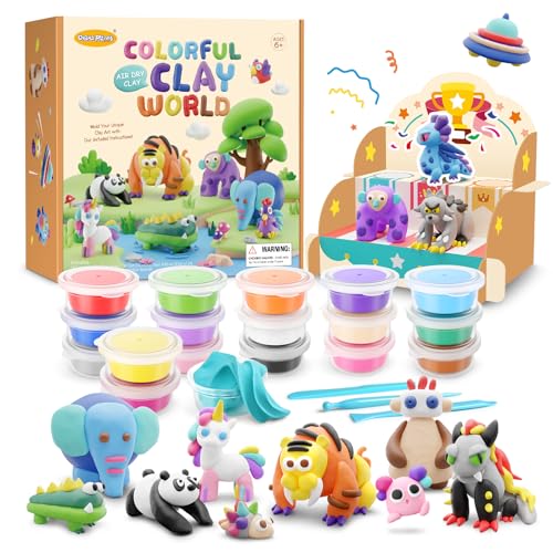 Drama Planet Air Dry Clay Kit for Kids - Comes with Instructional Guide Featuring 4 Scenes & 26 Projects Tutorials, 18 Cans of Modeling Clay, Drama Planet