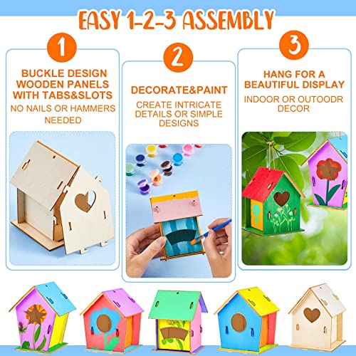 Juexica 15 Pcs Wooden Birdhouses, Unfinished Wood Bird Houses Arts and Crafts Kits Wooden Bird Houses to Paint for Kids DIY Craft Juexica