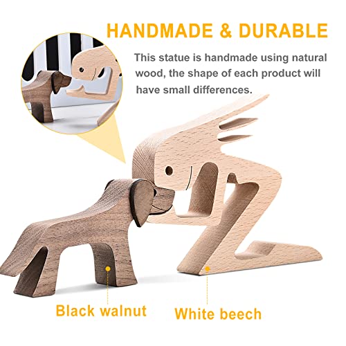 Handmade Wooden Dog Gift for Dog Lover,Wooden Carving Dog,Dog Statue Wood Small Decorations for Home,Office,Living Room iShine