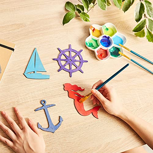 24 Pieces Unfinished Nautical Wood Cutouts for Crafts, Wooden Sailboat, Mermaid, Anchor, Ship Wheel for DIY Projects Genie Crafts