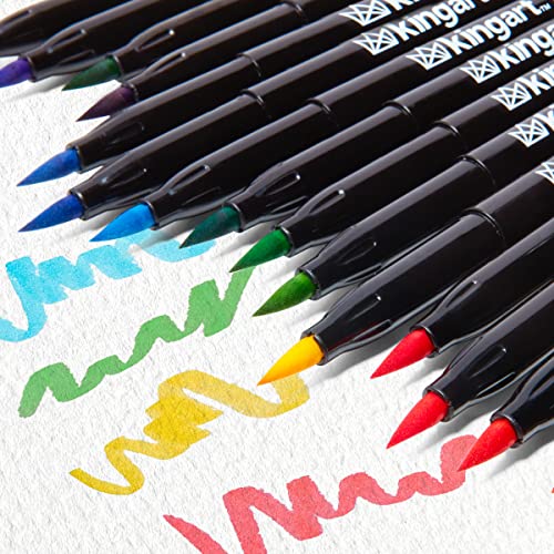 KINGART Pro, Water-Based Ink, Set of 24 Unique & Vivid Colors Brush Pens, Assorted 24 Piece KINGART