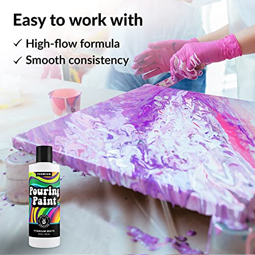 White Pouring Paint Acrylic Pouring for Pour Art and Flow Painting 8oz 236 ml Bottle Titanium White HIPPIE CRAFTER