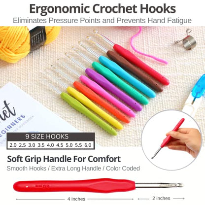 Piccassio Crochet Kit for Beginners Adults and Kids - Make Amigurumi Crocheting Projects Beginner Includes 20 Colors Yarn, Hooks, Book, a Durable Bag