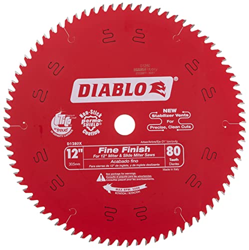 Freud D1280X Diablo 12-Inch 80 Tooth ATB Crosscutting Saw Blade with 1-Inch Arbor, Red Freud