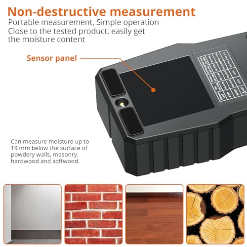 Proster Pinless Wood Moisture Meter, Non-Destructive Moisture Tester for Wood Wallboard Masonry;Detect up to 3/4 Inch Below Surface, Backlit Color Proster