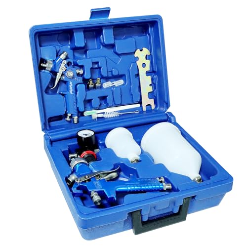 HVLP Air Gravity Spray Gun Set, Aflybltol 2 Pcs Sprayer Paint Gun Kit,1.4mm 600ml&0.8mm 125ml Automotive Paint Gun with Locking Air Pressure Aflybltol