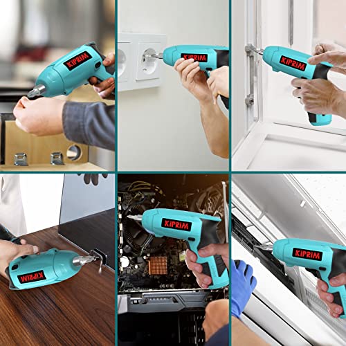 Small 4V Electric Screwdriver,Kiprim ES3 Cordless Screwdriver Tool with Rechargeable Battery,LED Front Light & Power Display Light for Home DIY Blue Kiprim
