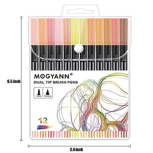 Mogyann Skin Tone Markers, 12 Pack Dual Brush Pens for Art Drawing Sketching Mogyann
