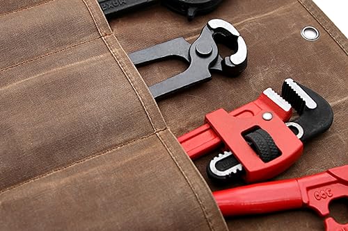 ironcube Tool Roll Tool Pouch, 6 Pocket Tool Storage Bag, Storage for Hand Tools, Gardening Tools, and Woodworking Tools. (Brown) ironcube