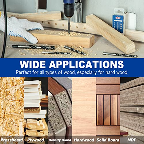 Sali 13PCS Brad Point Wood Drill Bit Set Carbon Steel Wood Drill Bit Set for Hardwood, Plywood, Plastic Round Holes in All Types of Wood Extra Long SALI