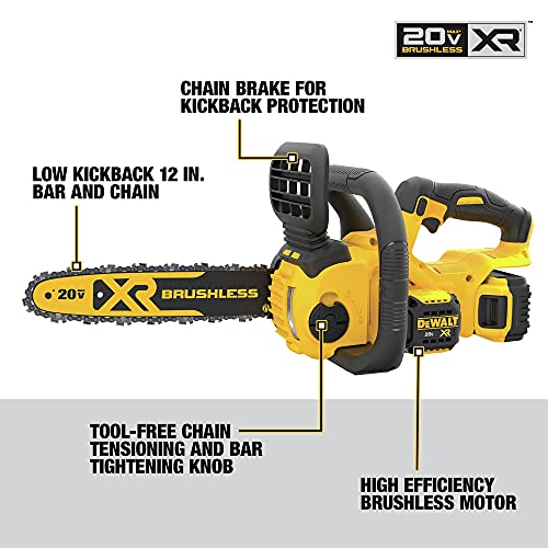 DEWALT 20V MAX* XR Chainsaw Kit, 5-Ah Battery, 12-Inch (DCCS620P1) DEWALT