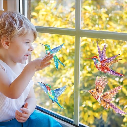 Qilery 12 Pcs Hummingbird Diamond Painting Hummingbird Stained Glass Window Clings Diamond Painting Kits Stained Glass Diamond Painting Kit DIY Qilery