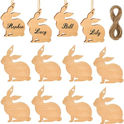 12 Pcs Easter Bunny Rabbit Basket Tag Hanging Rabbit Wooden Cutout Wood Easter Basket Name Tags Unfinished Wooden Easter Cutouts Cute Handmade Gift