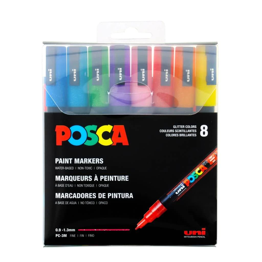 Posca Acrylic Paint Marker Set, 8 Color Fine Glitter, PC-3M (PC3MGL8) posca