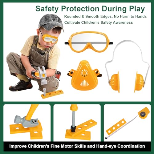 Vextronic Kids Tool Set 36 PCS with Electric Toy Chainsaw Drill Circular Saw with Realistic Sounds, Toy Tool Set for Toddlers 3 4 5 6 7 8, Pretend Vextronic