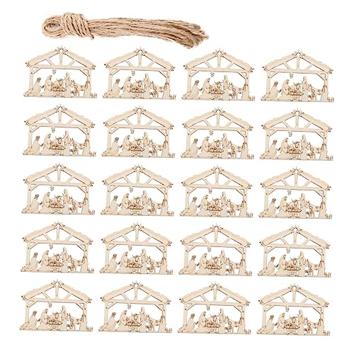 VILLFUL 20pcs Nativity Wood Shapes Nativity Ornaments Nativity Wood Cutouts for Crafts Religious Christmas Ornaments Holy Family Ornaments Christmas VILLFUL