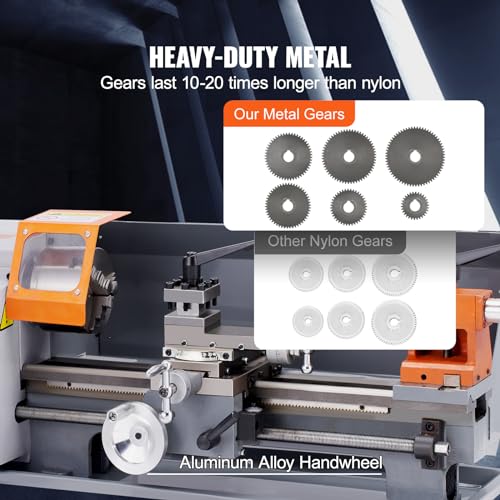 VEVOR Metal Lathe Machine, 7.87'' x 13.78'', Precision Benchtop Power Metal Lathe, 50-2500 RPM Continuously Variable Speed, 500W Brush Motor Metal VEVOR