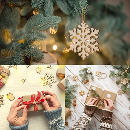 Sggvecsy Unfinished Wooden Snowflakes Ornaments, 36Pcs Christmas Tree Hanging Decoration Wood Cutouts DIY Craft Snowflake Shaped Embellishments Xmas Sggvecsy