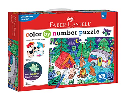 Faber-Castell Color by Number Puzzle, Camping - 100 Pieces, DIY Coloring Puzzle Set for Kids Ages 6+, Small Faber-Castell