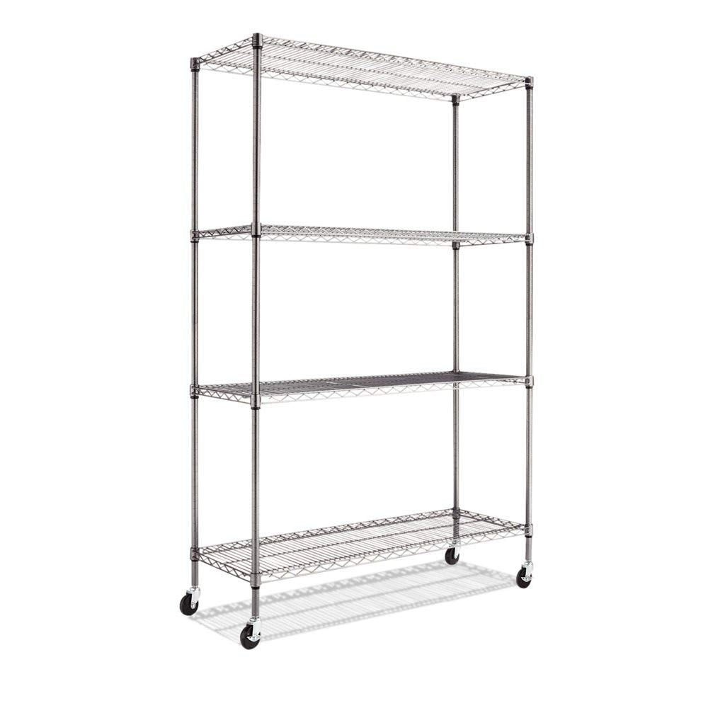 Alera Complete Wire Shelving Unit w/Caster, 48" x 18" x 72", Black Anthracite Alera