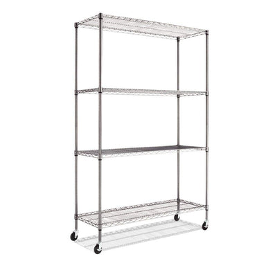 Alera Complete Wire Shelving Unit w/Caster, 48" x 18" x 72", Black Anthracite