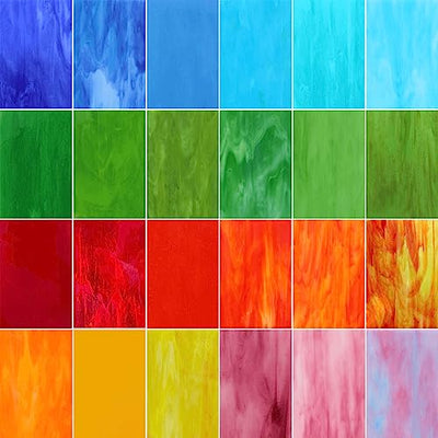 LITMIND 24 Sheets Stained Glass Variety Pack, 4 x 6 Inch Cathedral Art Glass, Mosaic Glass Supplies for Crafts, Assorted Colors Glass Sheets for