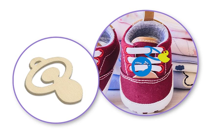 Mini Laser Cuts Wood Shape - Baby - Pram, Rocking Horse, Pacifier, and More - 45 Pieces - 1'' Across Forever in Time