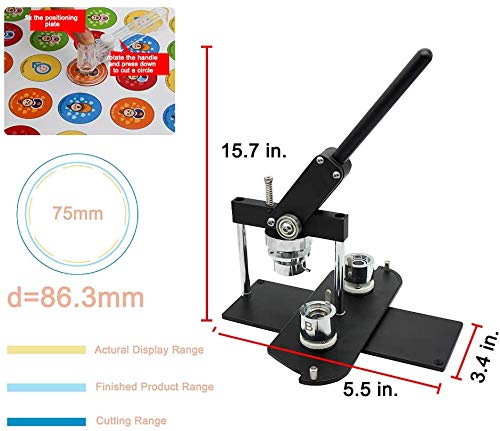 ChiButtons Kit 75mm (3") Button Maker Badge Press Machine-B400 + 75mm Round Die Moulds + 100 Set Pin Button Components + Adjustable Circle Cutter ChiButtons